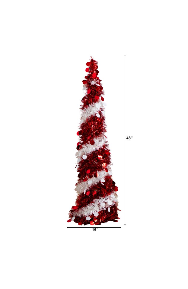 NEARLY NATURAL 4-ft Pre-Lit Pop up Red 
White Tinsel Christmas Tree with 50 Mutlicolored LED Lights, Alternate, color, Red/White