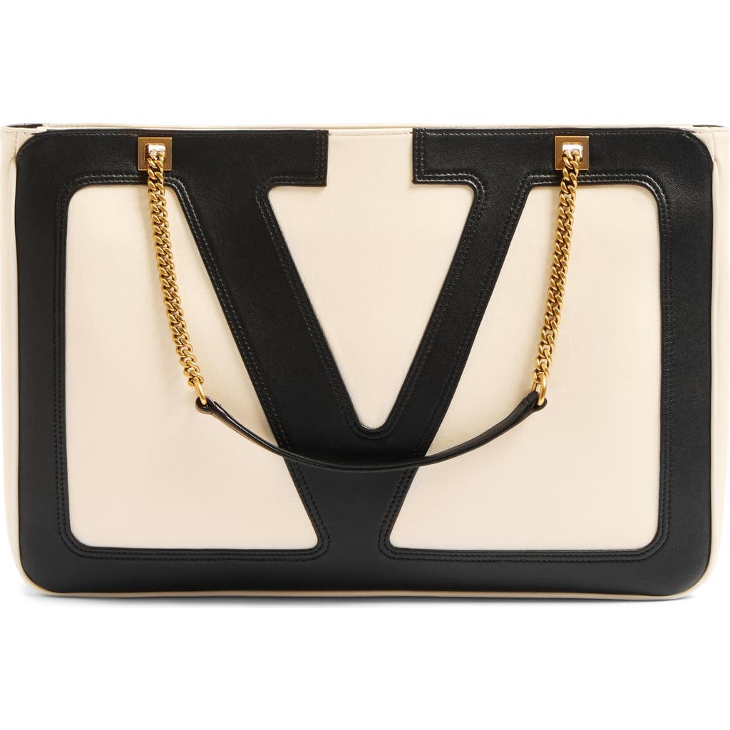 Valentino Garavani Garavani Viva Superstar Medium Nappa Leather Shopping Bag Woman Butter/black Uni In White Multi