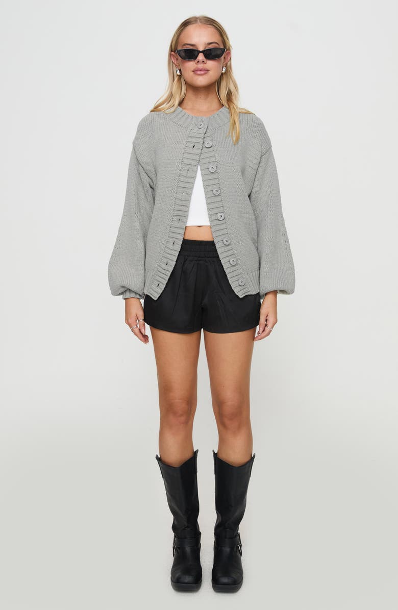 Princess Polly Edern Blouson Cotton Blend Cardigan, Alternate, color, Grey