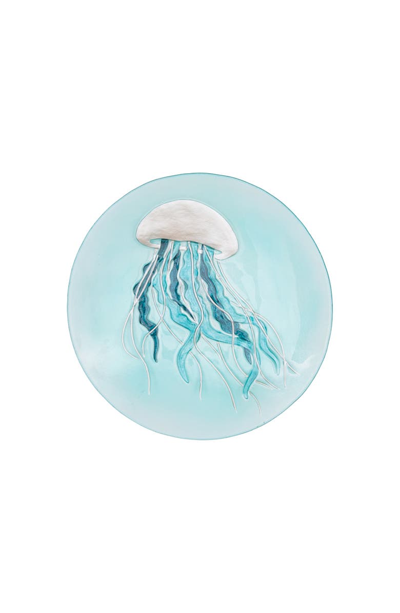 Gallerie II Sea Glass Sand Jellyfish Slump Glass Coastal Decorative Dish Plate 14", Main, color, Blue