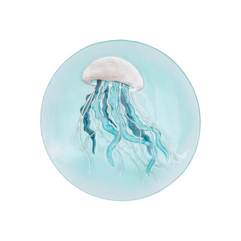 Sea Glass Sand Jellyfish Slump Glass Coastal Decorative Dish Plate 14"