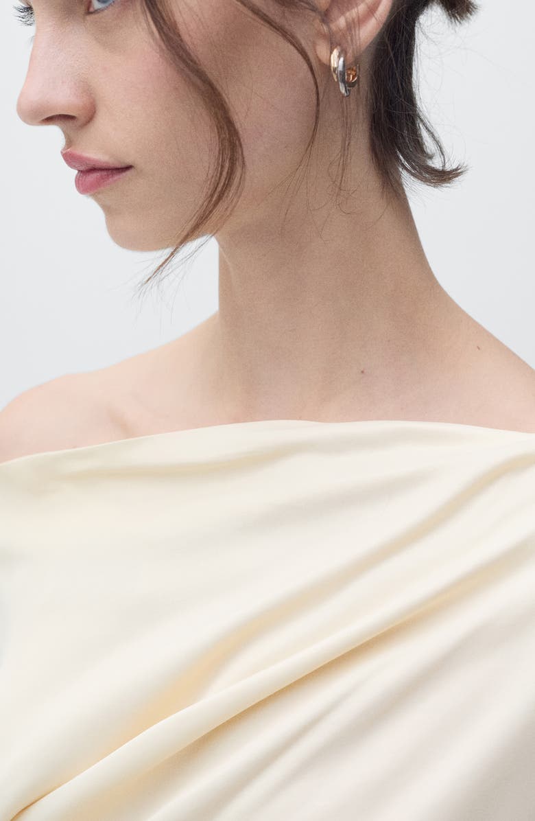 MANGO Off the Shoulder Midi Dress, Alternate, color, Ecru