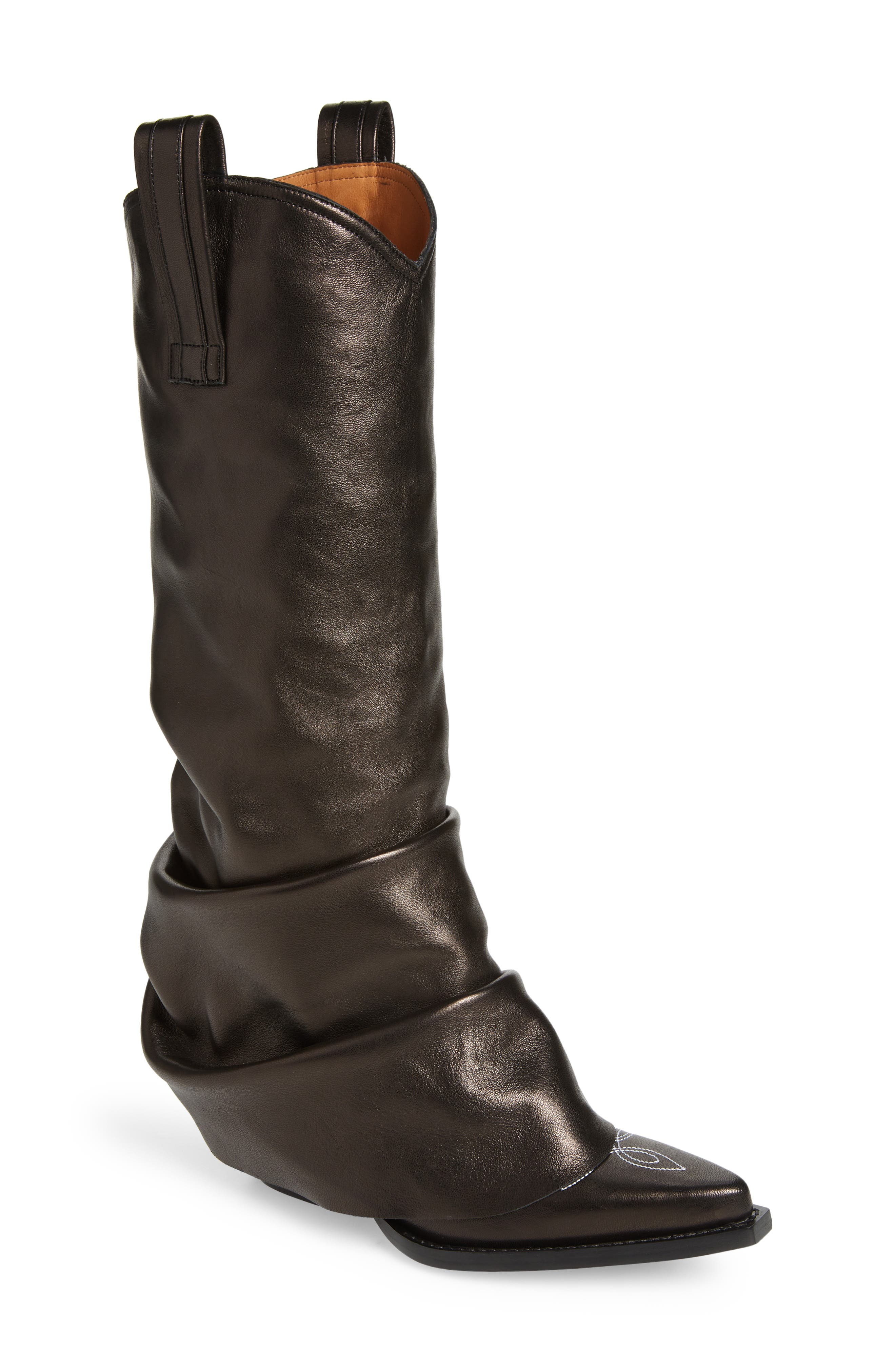R13 Leather Sleeve Cowboy Boot, Main, color, Black Leather