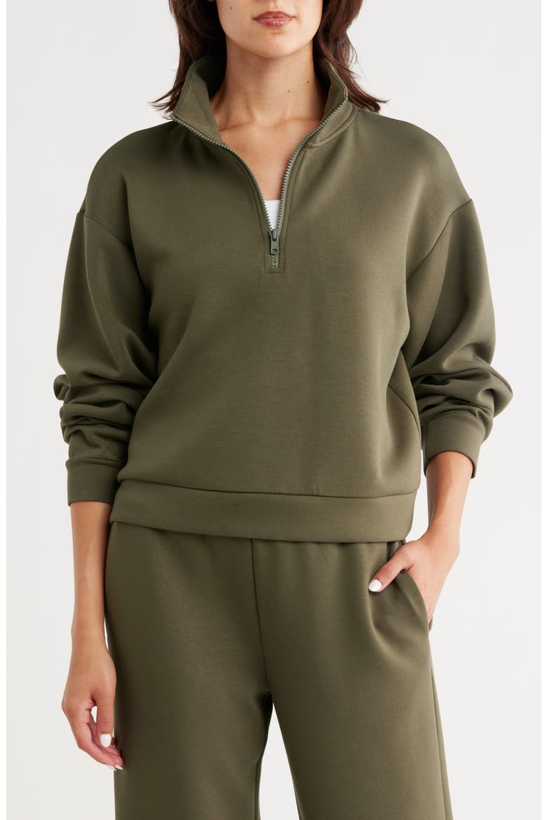 Whisper Knit Quarter Zip Pullover, Main, color, OLIVE NIGHT