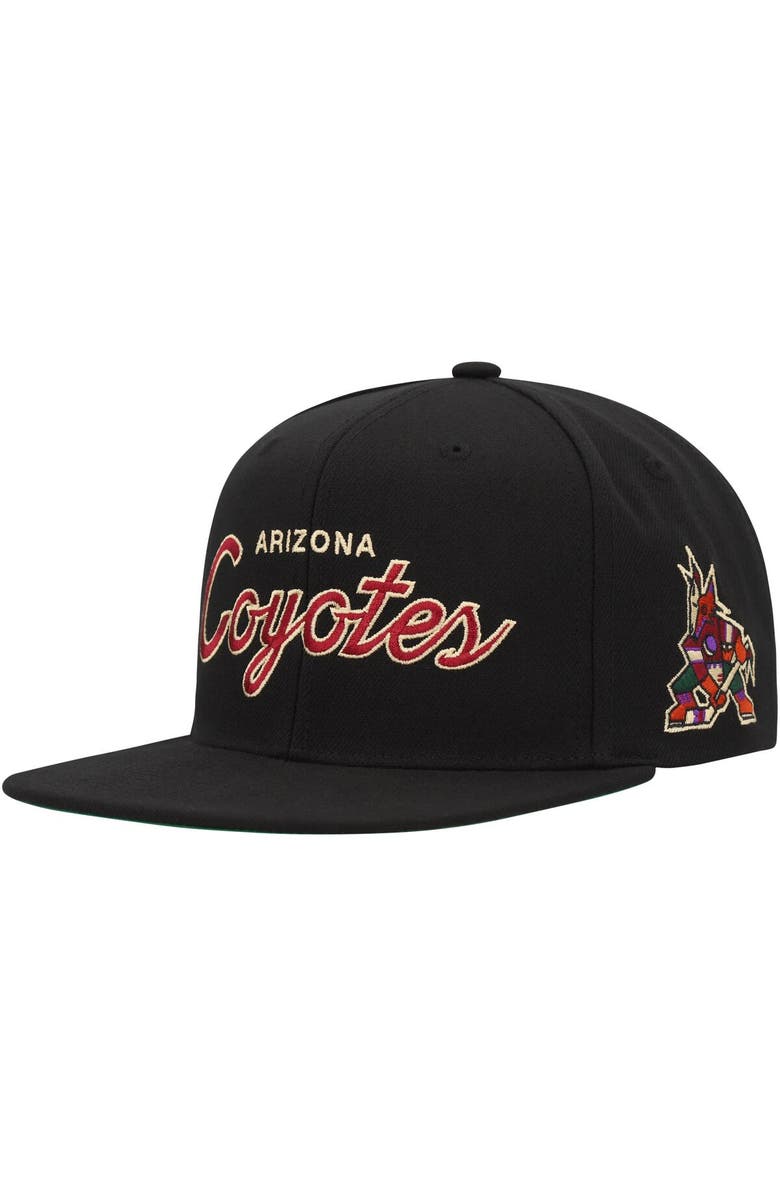 Mitchell & Ness Men's Mitchell & Ness Black Arizona Coyotes Core Team Script 2.0 Snapback Hat, Main, color,