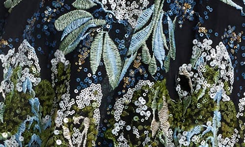 Shop Dress The Population Ariyah Floral Sequin A-line Gown In Black Multi