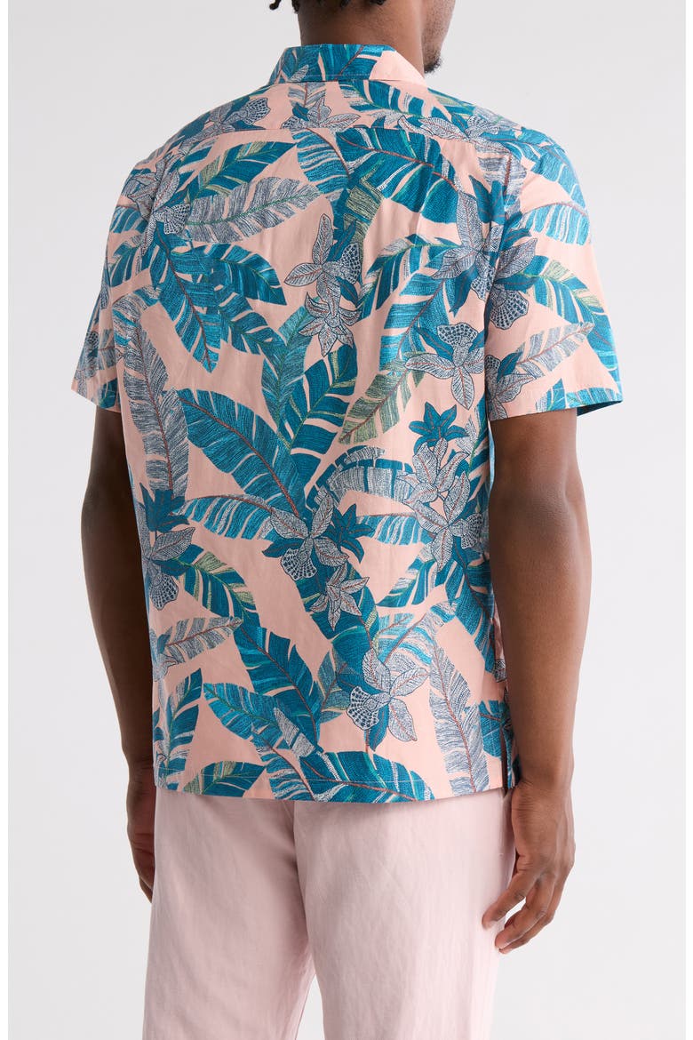 Seurat Garden Short Sleeve Cotton Button-Up Shirt, Alternate, color, SALMON
