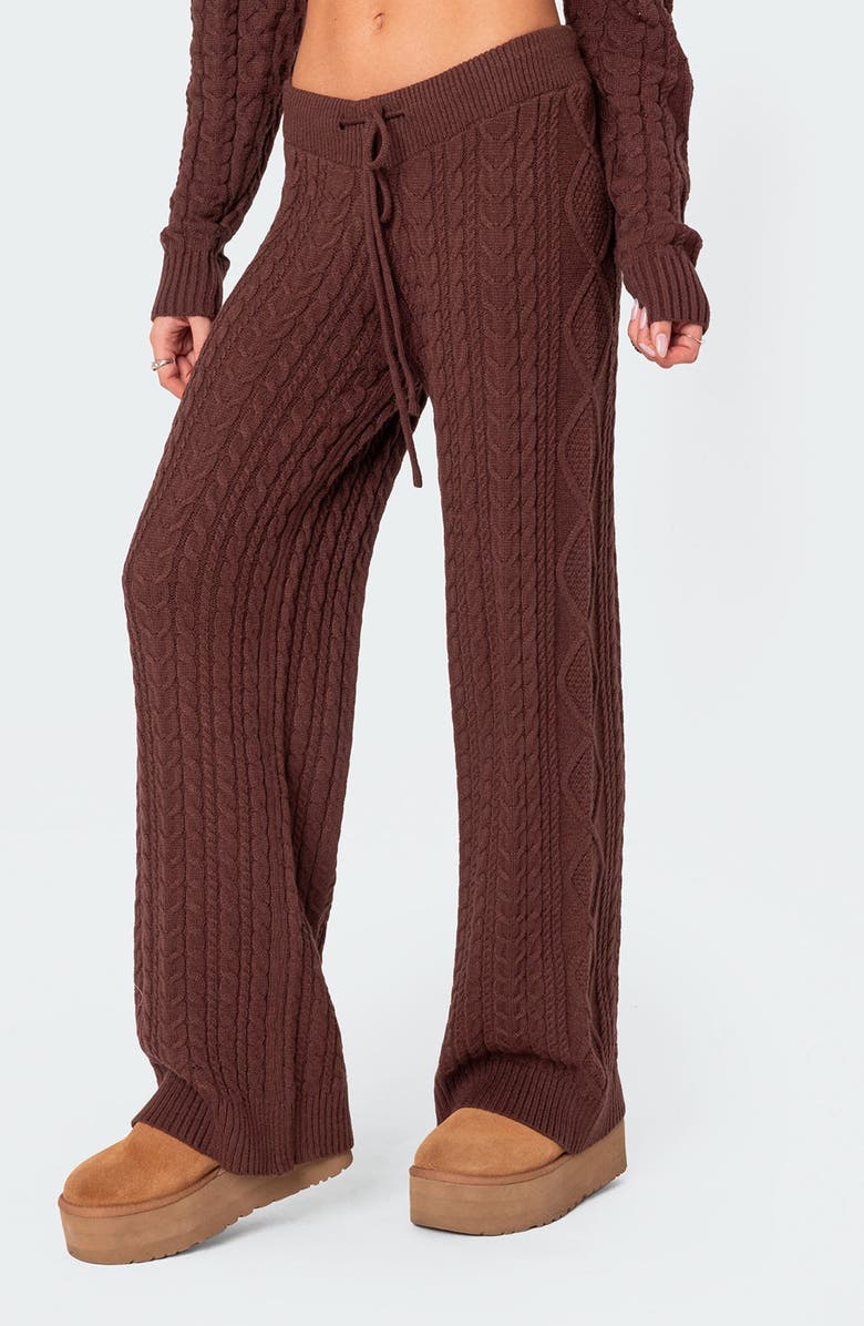 EDIKTED Jelena Cable Pants, Alternate, color, Brown