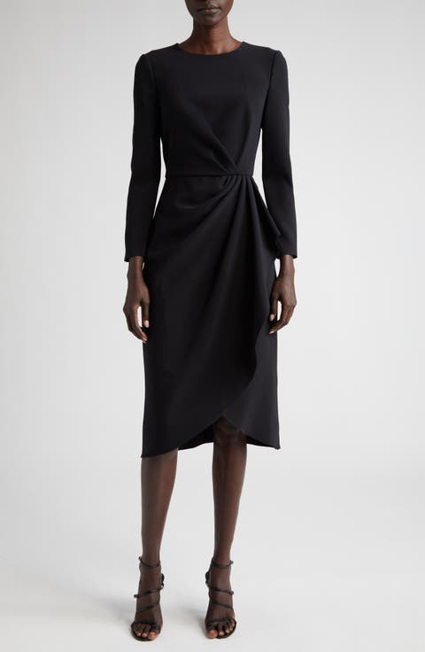 Pleated Long Sleeve Tulip Midi Dress
