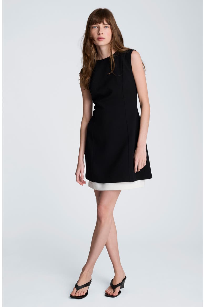 Colorblock Hem Fit and Flare Dress, Alternate, color, BLACK/ NATURAL WHITE