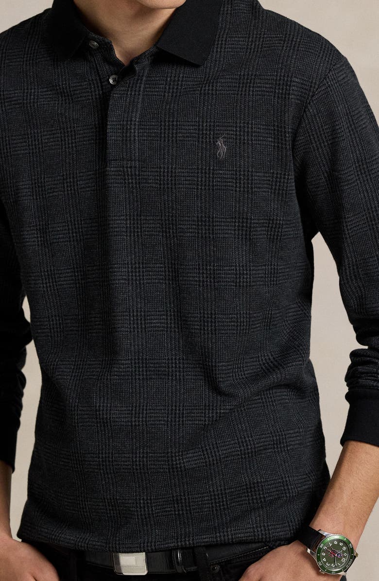 Polo Ralph Lauren Classic Fit Glen Plaid Long Sleeve Cotton Polo, Alternate, color, Jacquard Charcoal