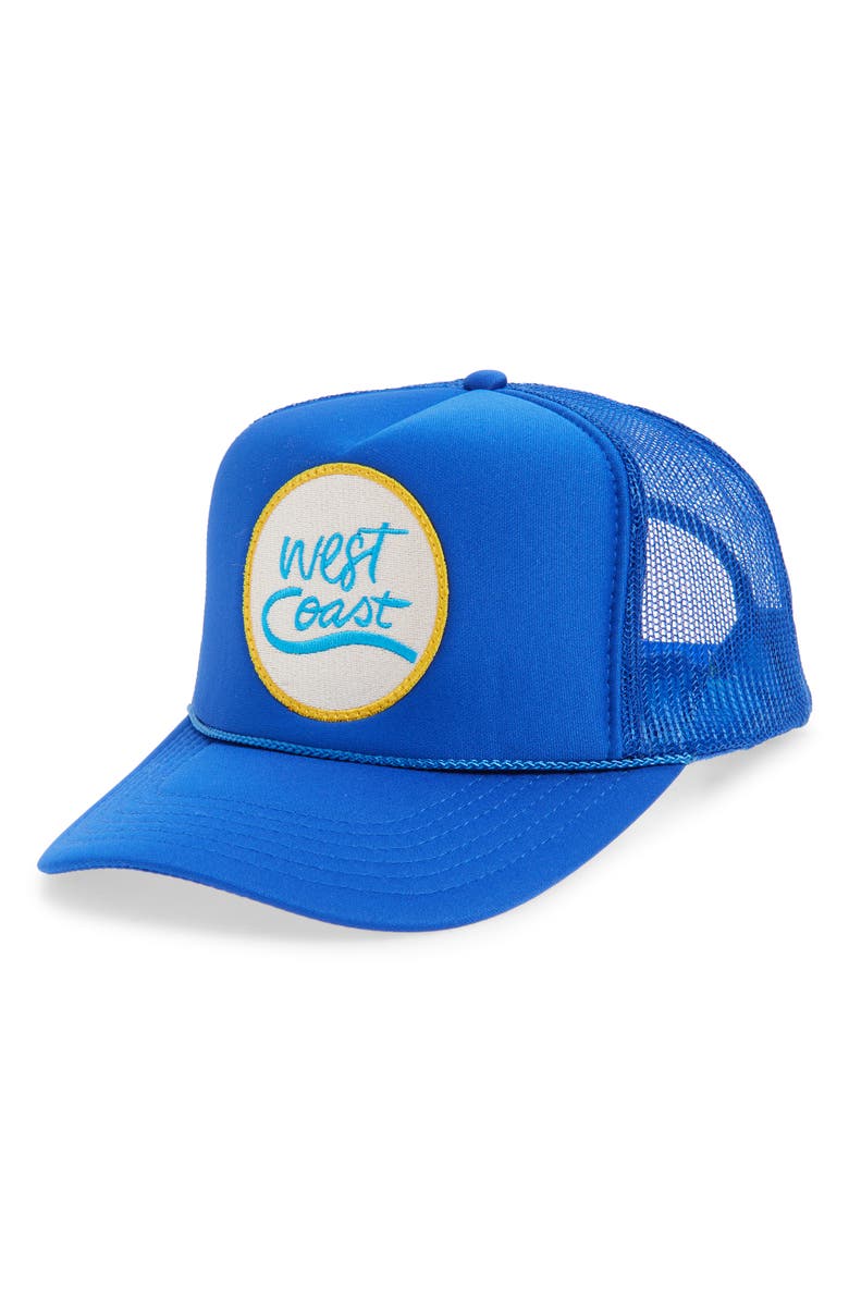Friday Feelin’ West Coast Trucker Hat, Main, color, Blue