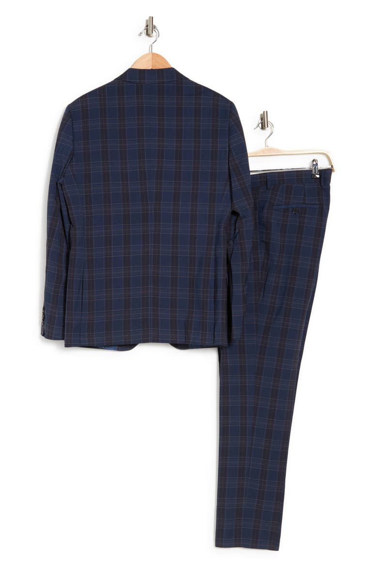 Navy Multi Plaid Peak Lapel Suit, Alternate, color, NAVY