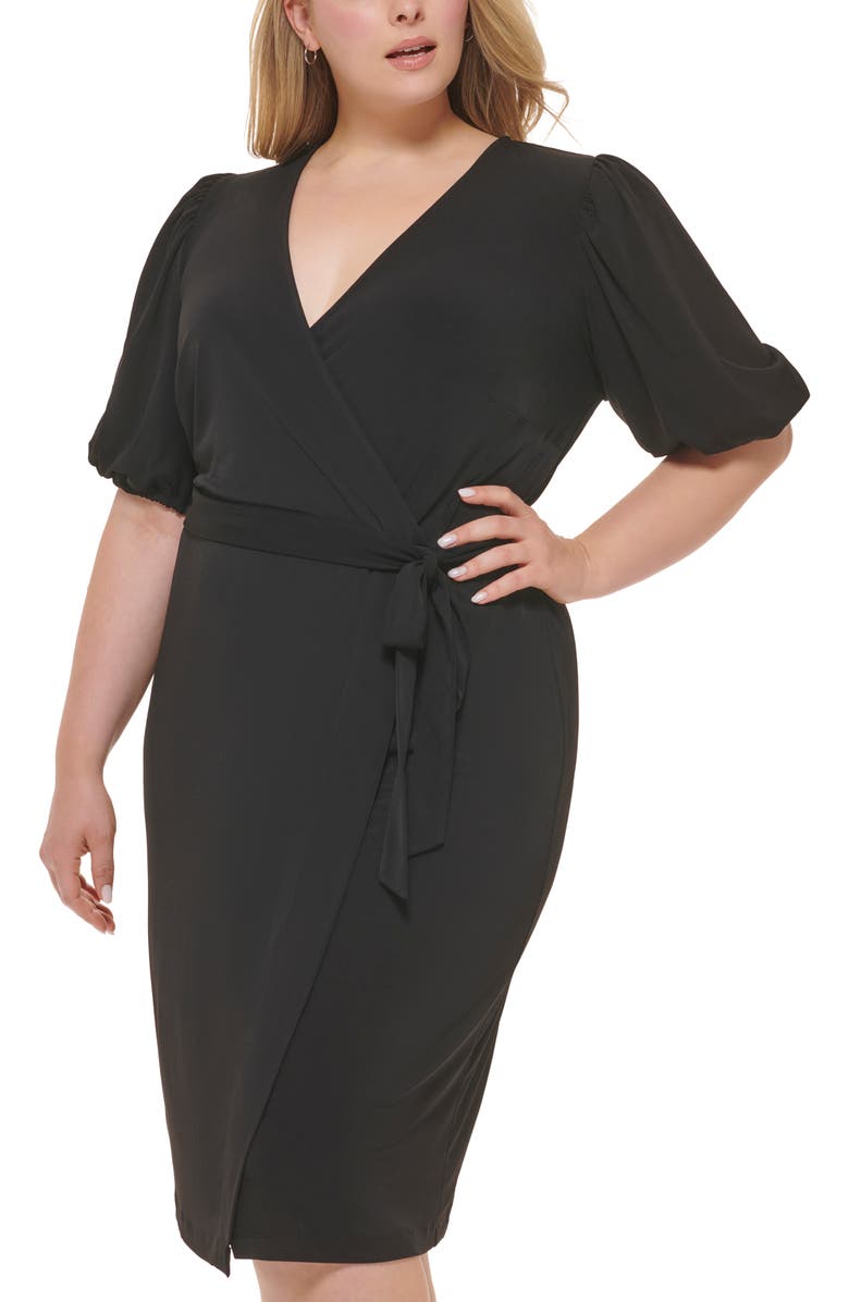 Calvin Klein Puff Sleeve Wrap Dress, Alternate, color, 