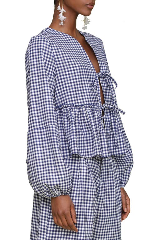 AVEC LES FILLES AVEC LES FILLES TIE FRONT GINGAHM LINEN BLEND TOP 