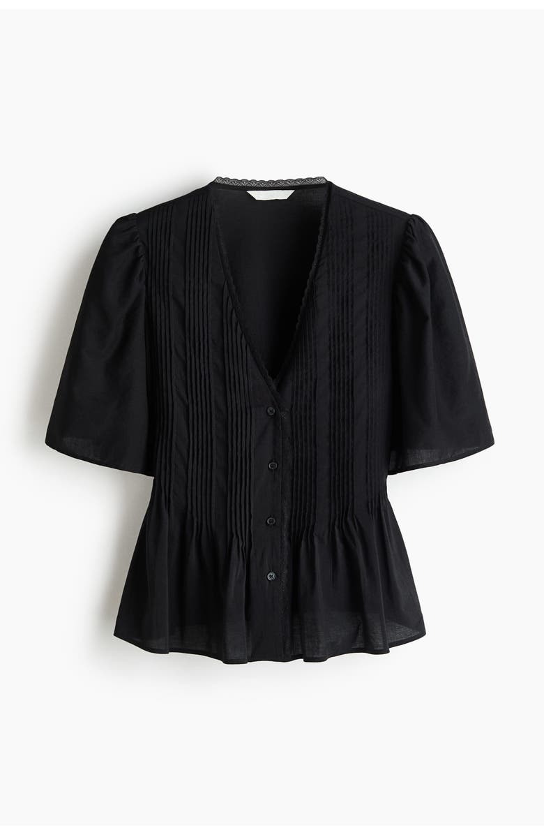 H&M Pintucked Blouse, Alternate, color, Black