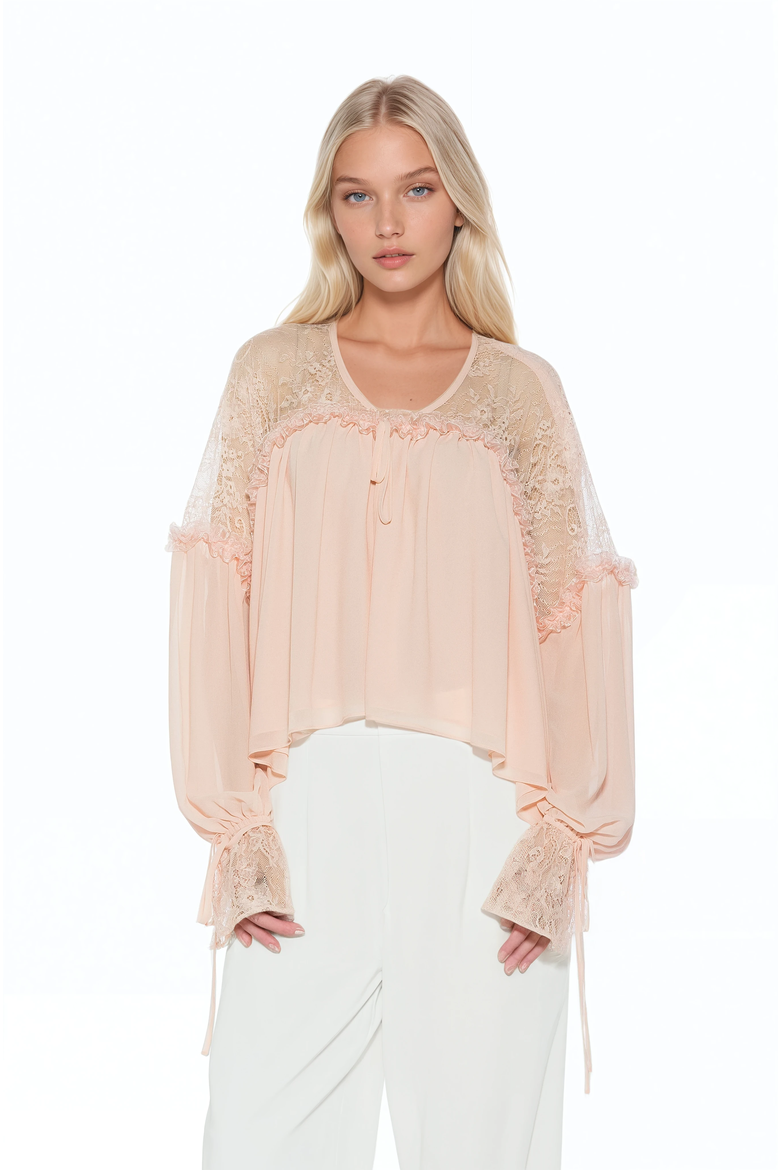 Indigo Lace Cotton Blouse, Main, color, Pink