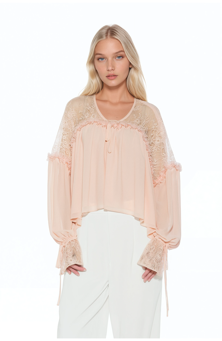 Alexia Admor Indigo Lace Cotton Blouse, Main, color, Pink