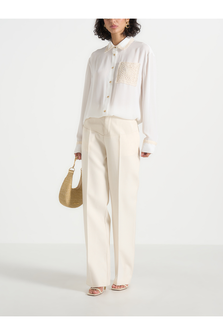 Mya Crochet Detail Georgette Shirt, Alternate, color, Off White
