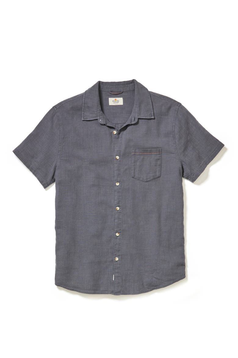 Classic Solid Short Sleeve Stretch Cotton Selvage Button-Up Shirt, Alternate, color, INDIA INK