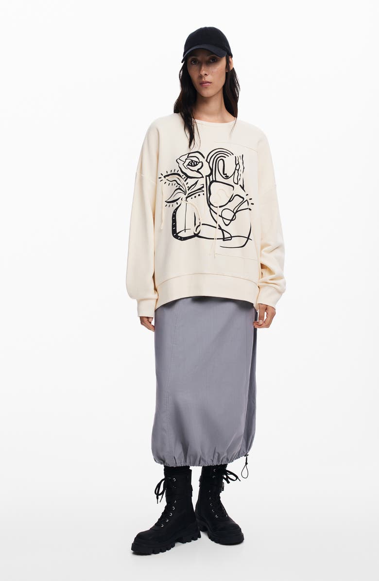 Desigual Patch Sweatshirt, Alternate, color, White