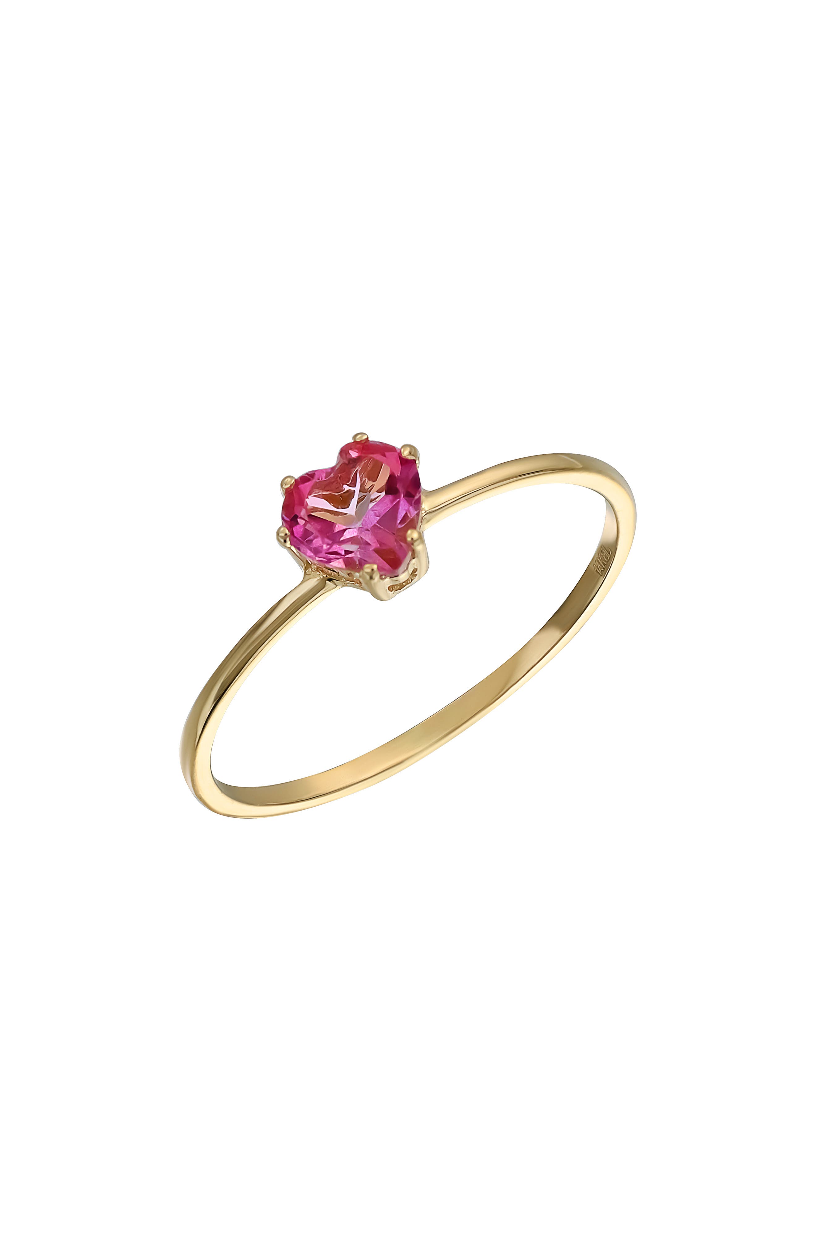14k Gold Pink Topaz Heart Stackable Ring