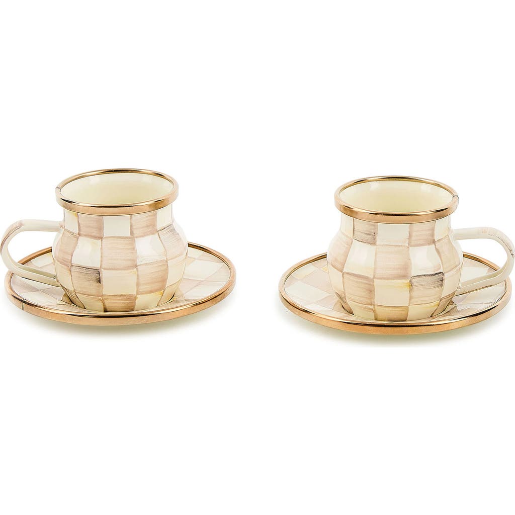 Mackenzie-childs Mackenzie Childs Mocha Check Set Of 2 Espresso Cups & Saucers In Brown
