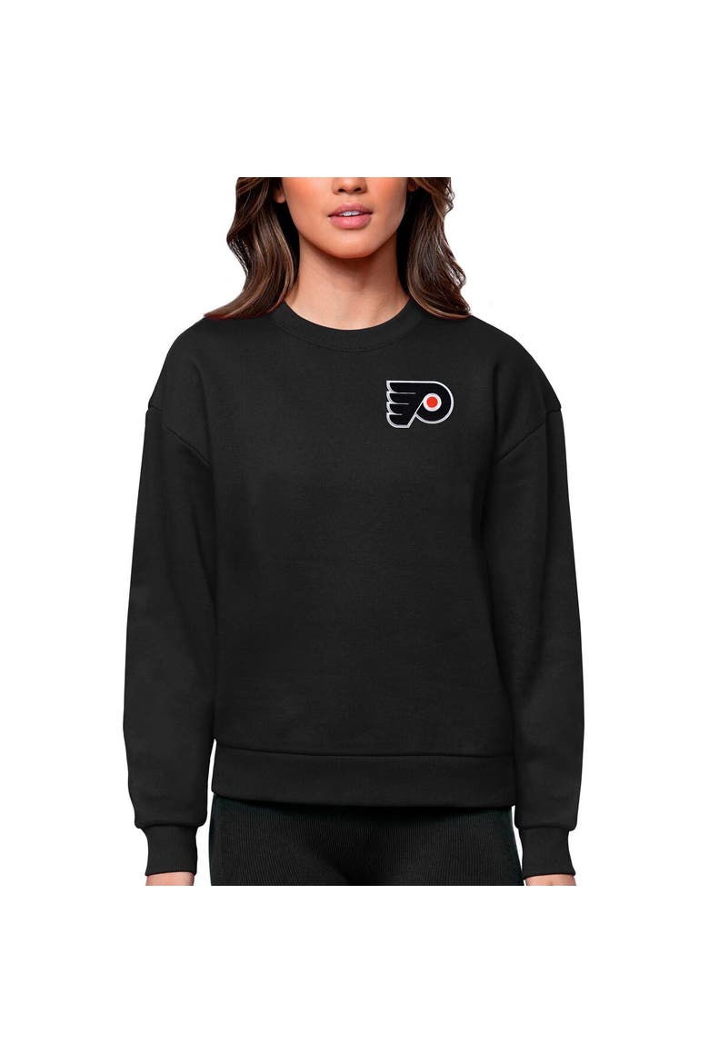 Women's Antigua Black Philadelphia Flyers Primary Logo Victory Crewneck Pullover Sweatshirt, Main, color, Black