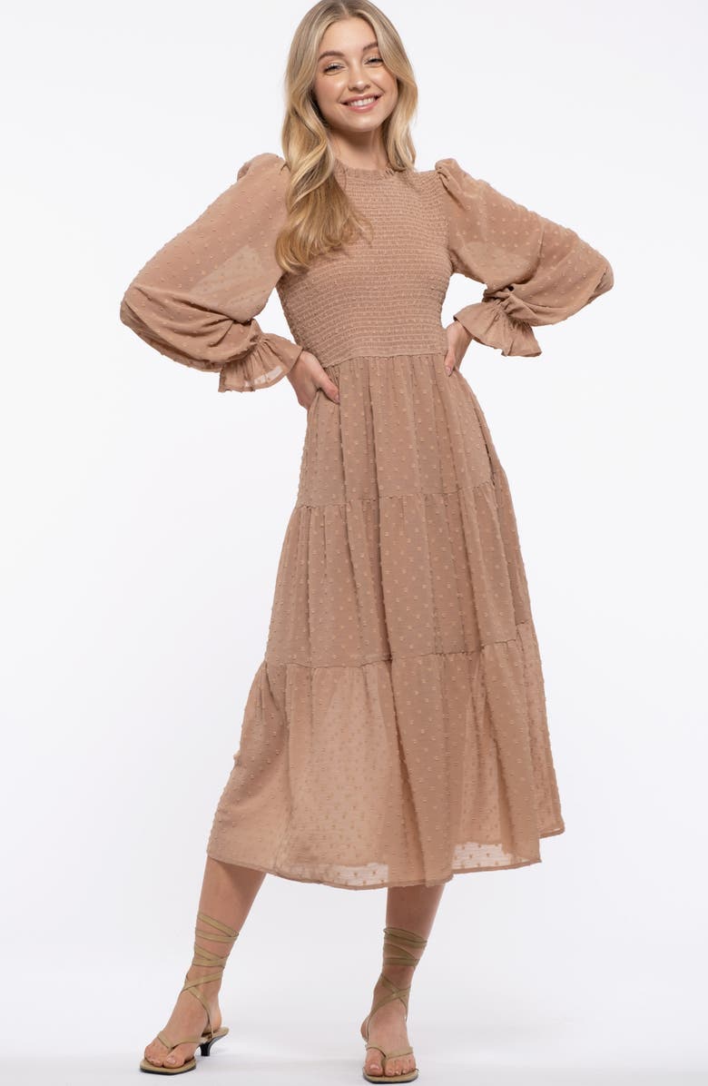 Blu Pepper Smocked Clip Dot Midi Dress, Alternate, color, 