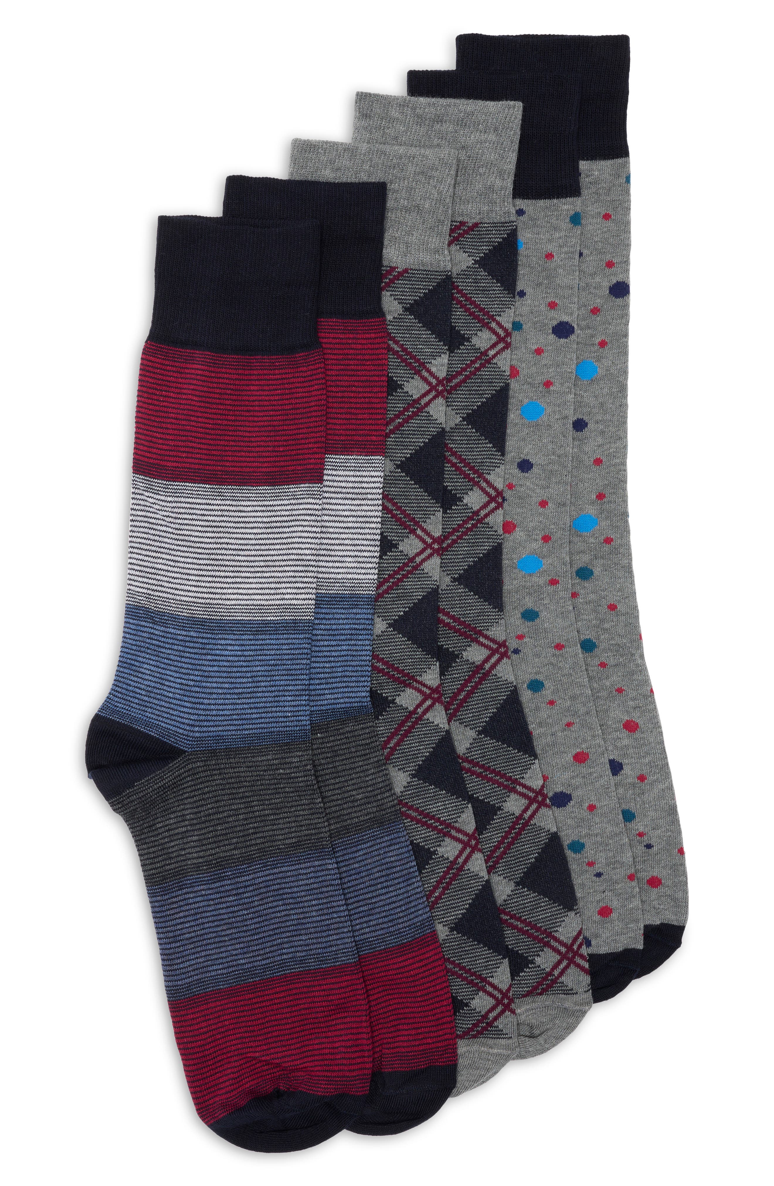 3-Pack Diagonal Plaid Dress Socks