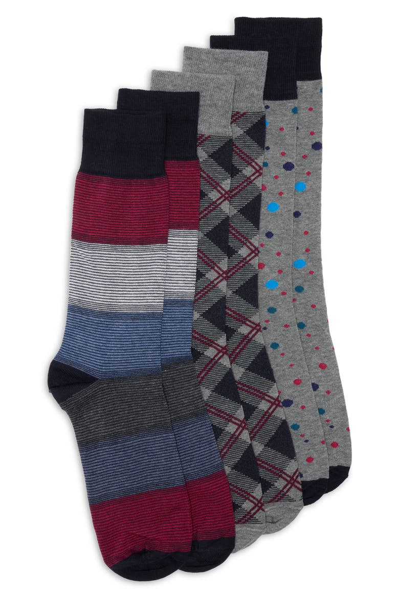 3-Pack Diagonal Plaid Dress Socks, Main, color, NAVY