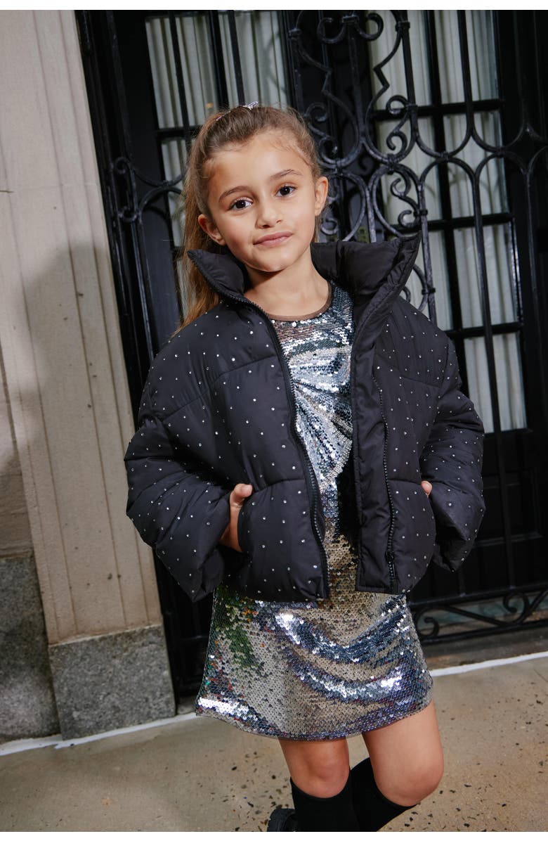 Lola + The Boys Black Sparkle Gem Puffer, Alternate, color, Black
