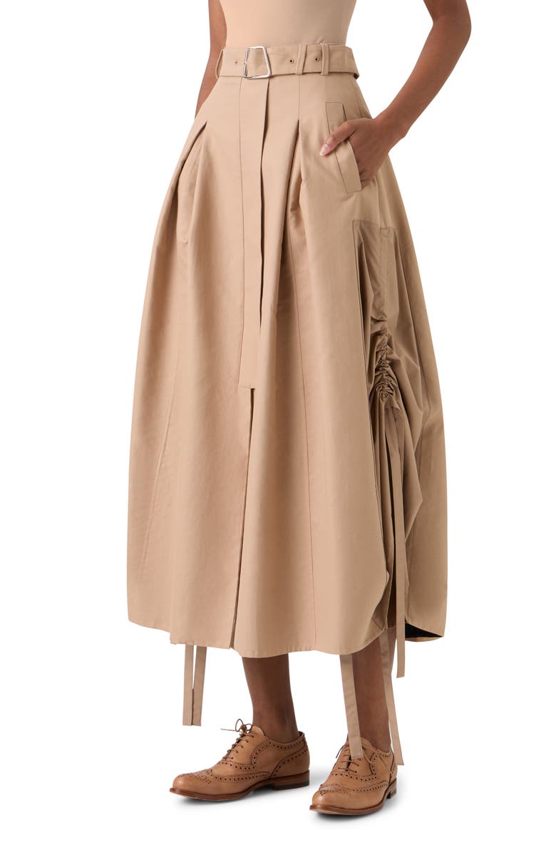 Akris Cotton Double Face Midi Skirt, Alternate, color, Camel
