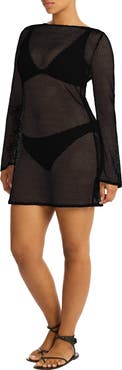 Sea Level Surf Long Sleeve Sheer Mesh Cover-Up Minidress