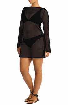 Sea Level Surf Long Sleeve Sheer Mesh Cover-Up Minidress