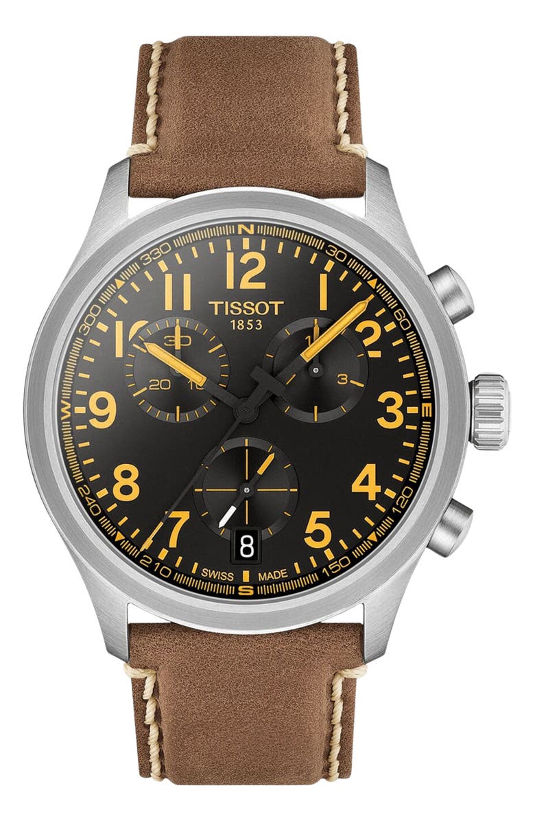 Tissot Chrono L Leather Strap Watch, 42mm, Main, color, Black