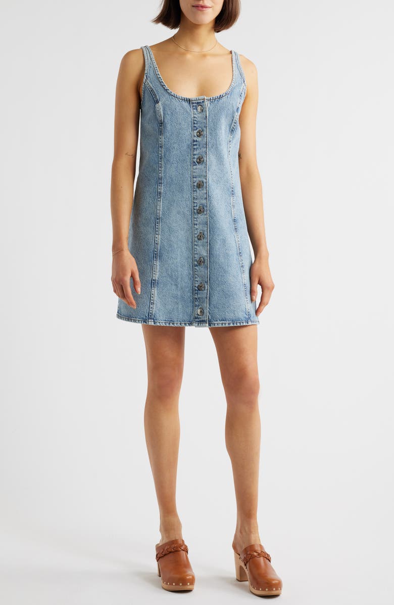 FRAME The Studded A-Line Denim Minidress, Main, color, Mingle