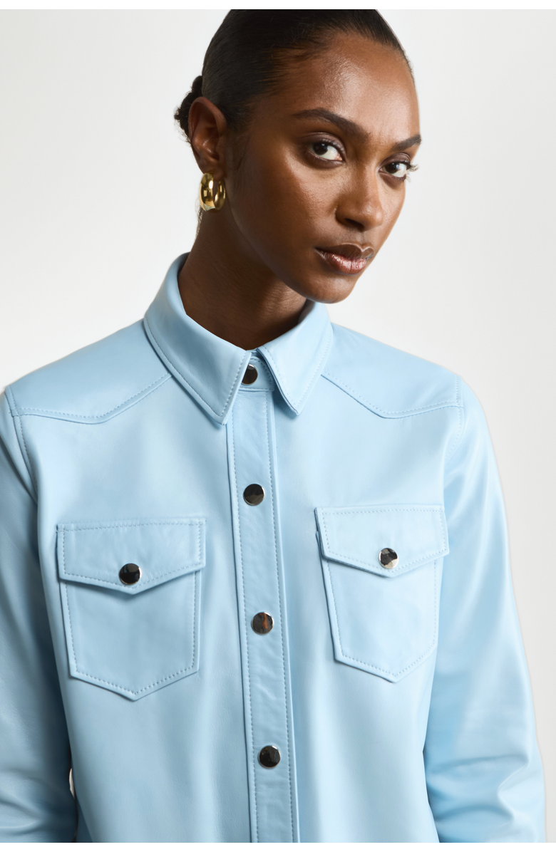 FURNIQ UK LLC Leather Shirt Jacket, Alternate, color, Blue