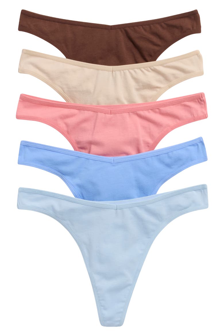 Assorted 5-Pack Stretch Cotton Thongs, Alternate, color, PINK QUILL MULTI