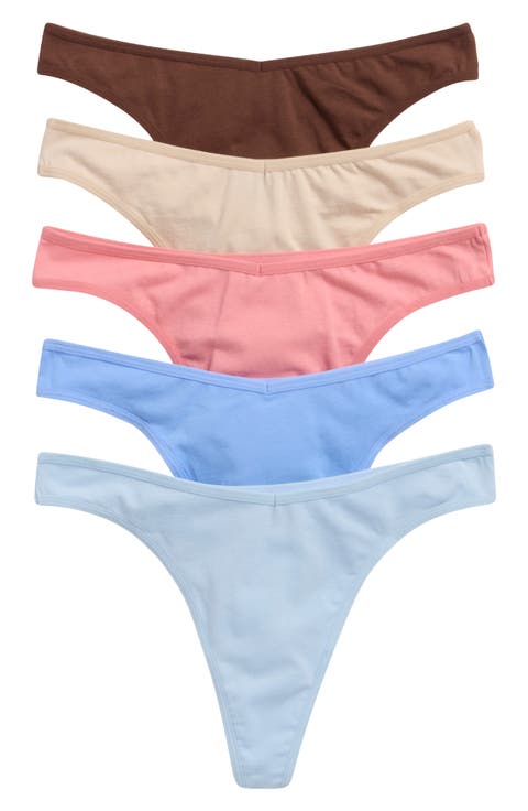Assorted 5-Pack Stretch Cotton Thongs
