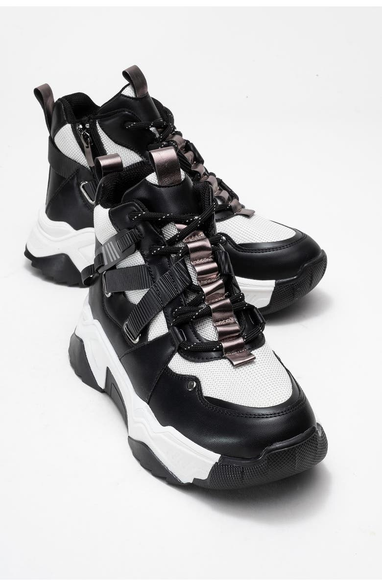 Prologue Shoes Seraphine Sport Boot, Alternate, color, Black White Faux Leather