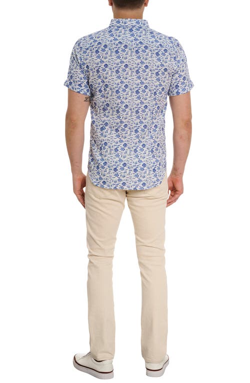 Robert Graham Fenwick Fish Print Short Sleeve Button-up Shirt In Blue