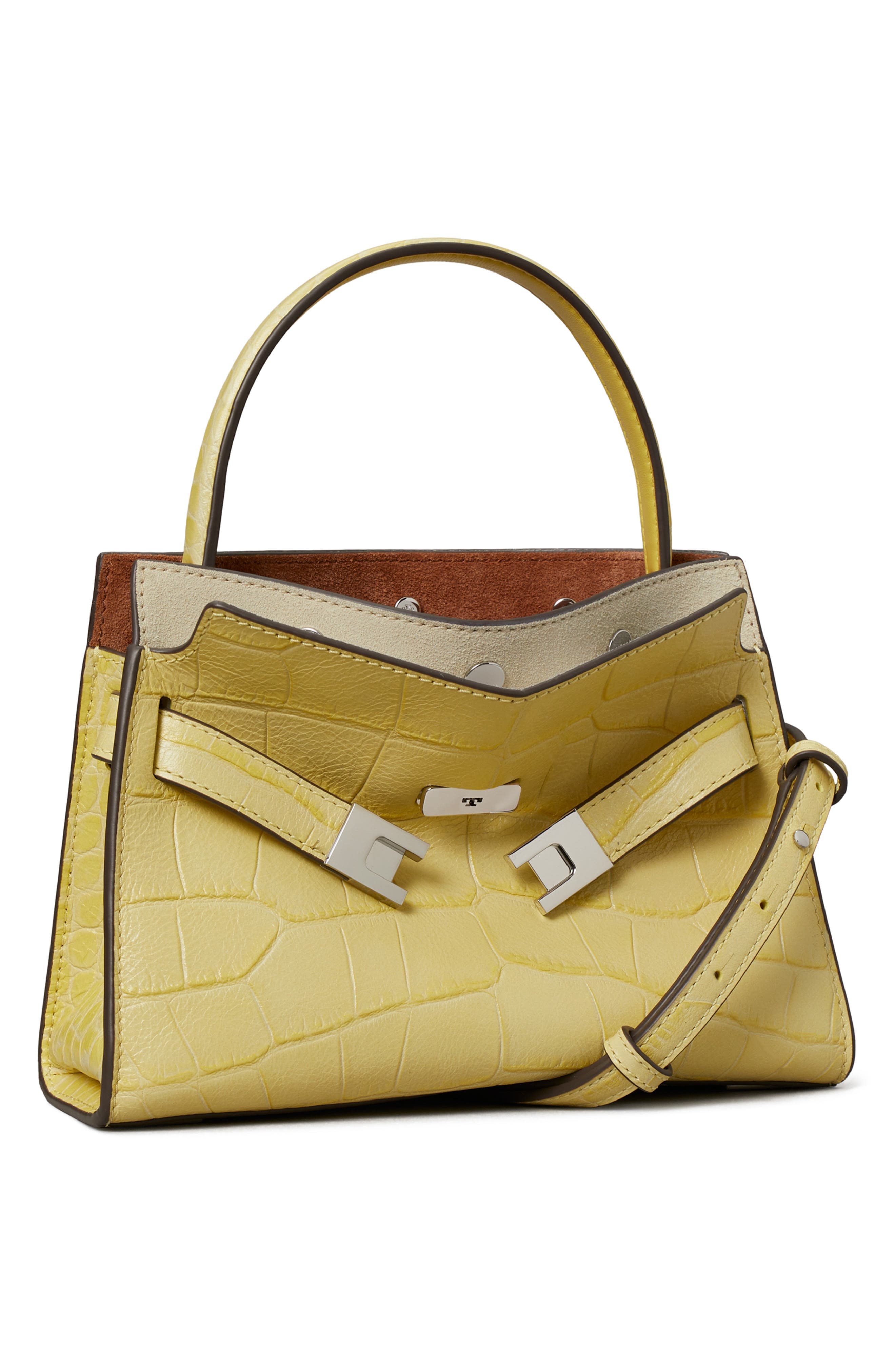 Tory Burch Petite Lee Radziwill Embossed Leather Double Bag, Alternate, color, Yellow Sky