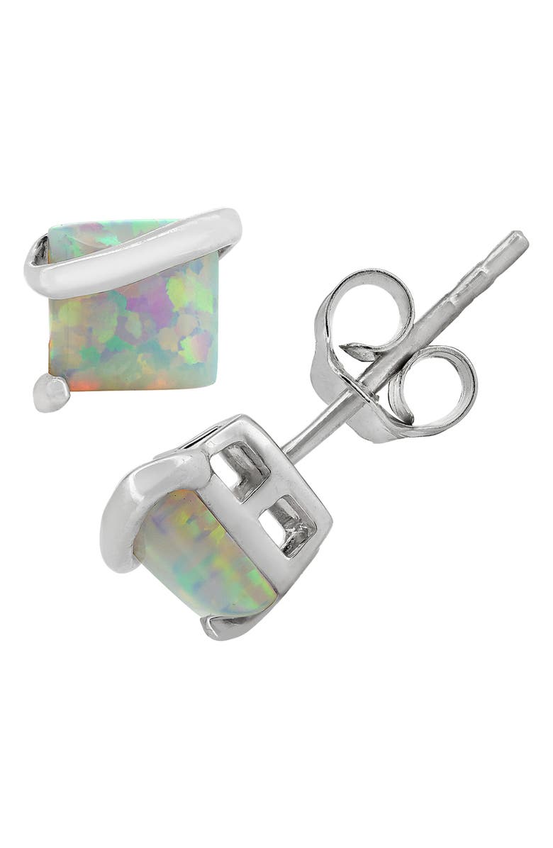 FZN Sterling Silver Created Gemstone Swirl Stud Earrings, Main, color, 