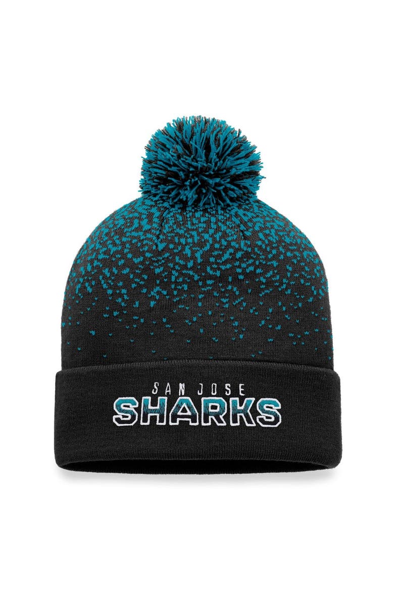 Men's Fanatics Branded Black San Jose Sharks Iconic Gradient Cuffed Knit Hat with Pom, Main, color, Black