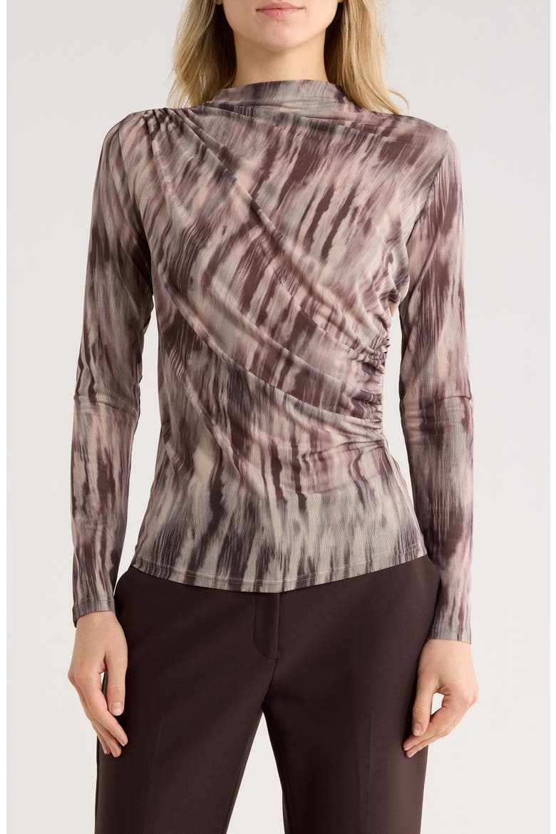 Side Ruched Mesh Top, Main, color, TAUPE
