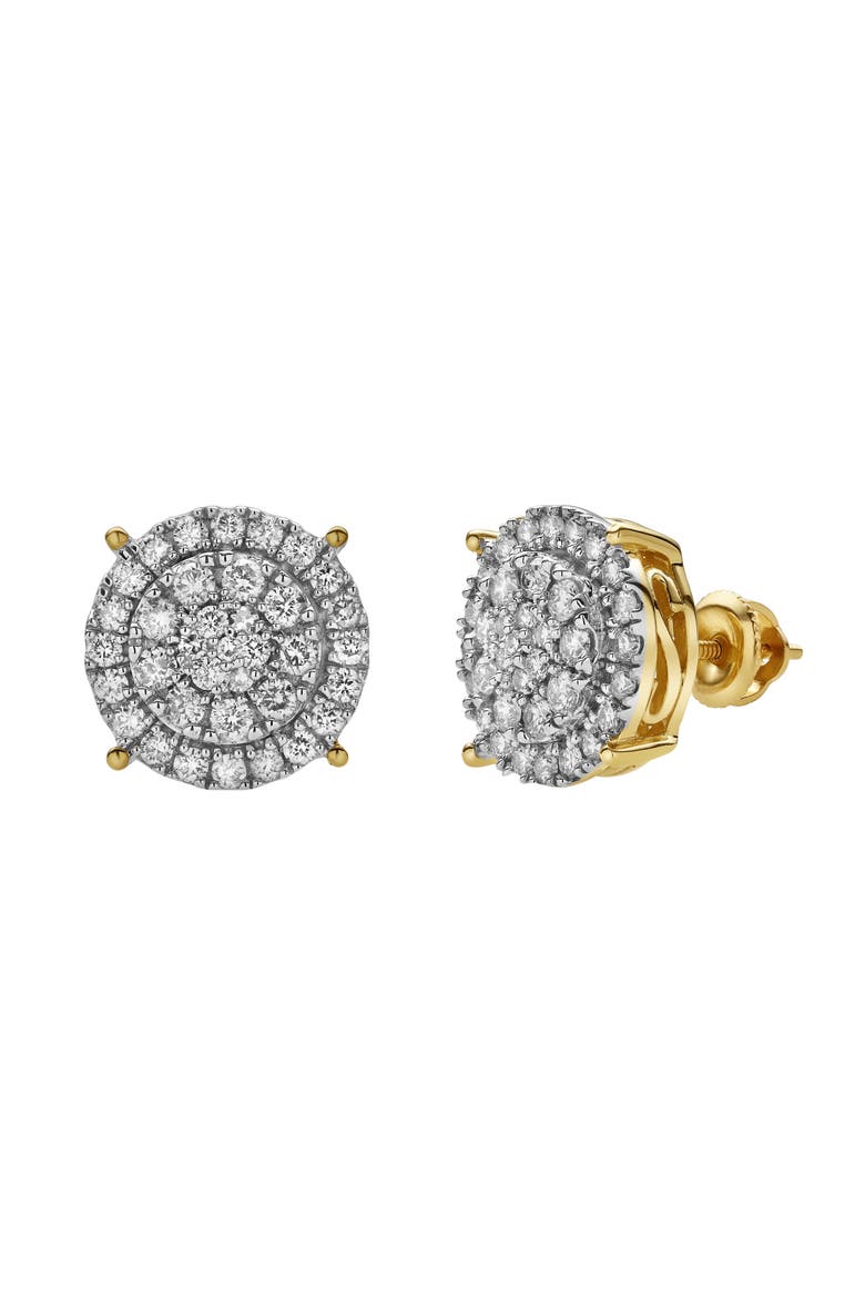 Zephyra 10K Yellow Gold Cluster Diamond Unisex Earrings - 1 Cts, Alternate, color, 10K Yellow Gold