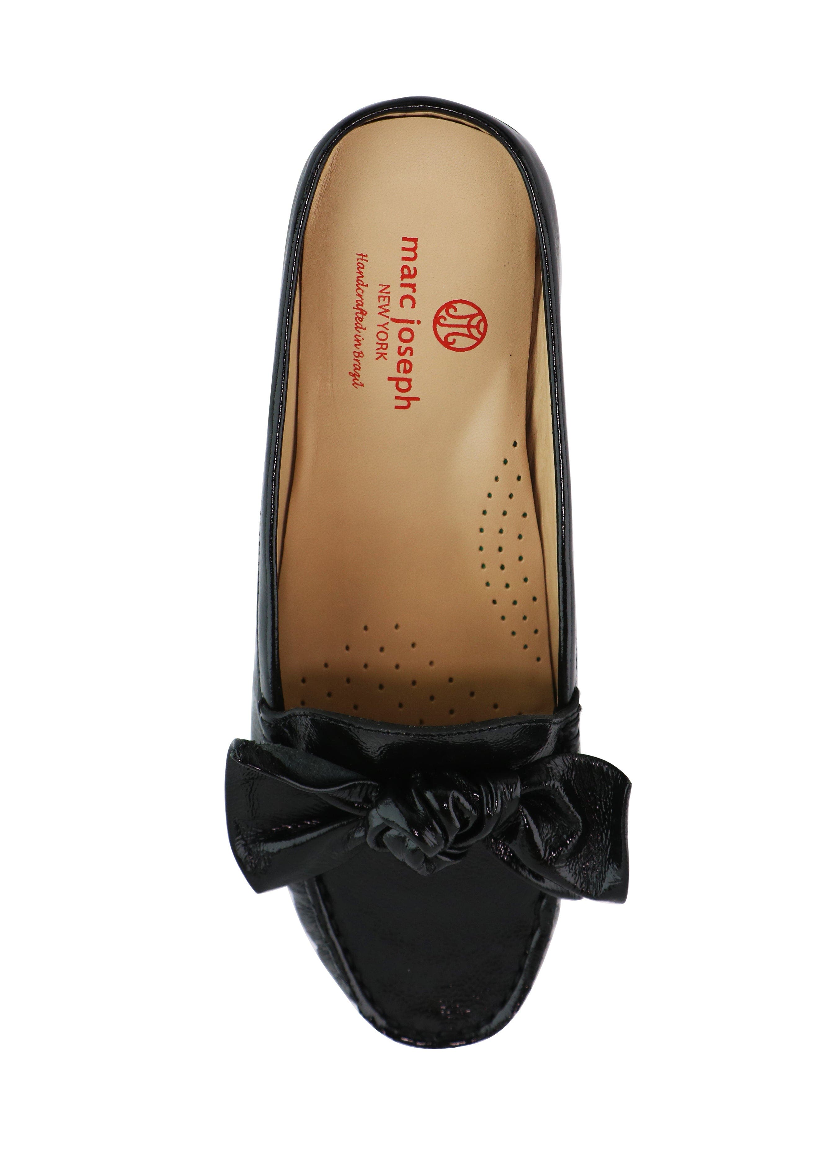 Marc Joseph New York Diane St Slip On Leather Bow Mule, Alternate, color, Black Svelte Patent