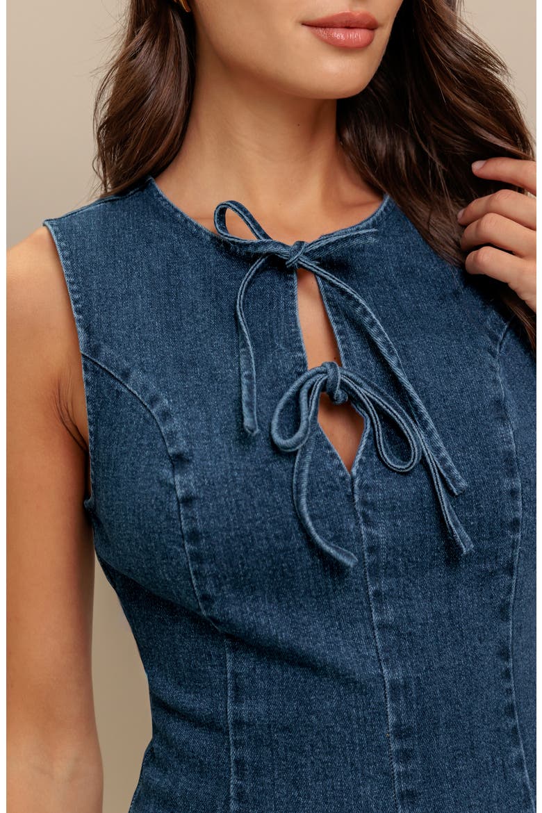 Tie Neck Denim Minidress, Alternate, color, MEDIUM INDIGO