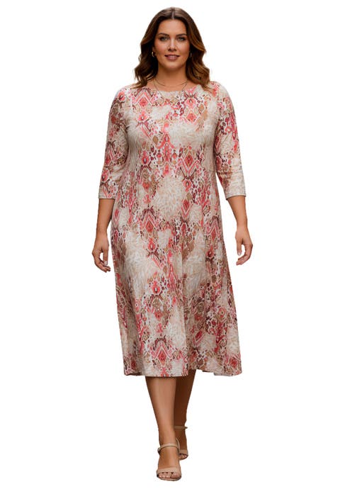 Plus Size 3/4 Sleeve Boatneck Swing Dress
